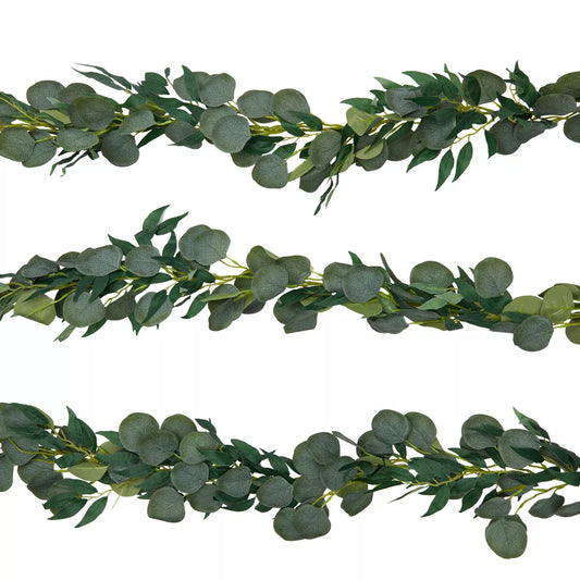 3-Pack Artificial Eucalyptus, Dollar, and Willow Leaves Vine Garland