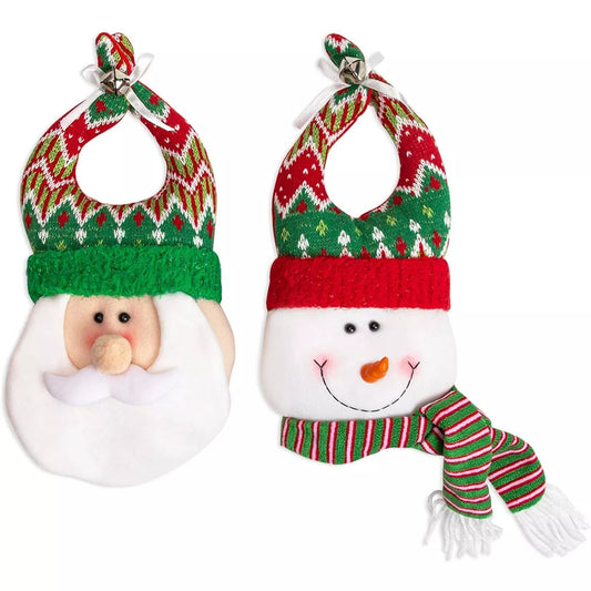 2-Pack Snowman & Santa Claus Plush Christmas Door Knob Hangers