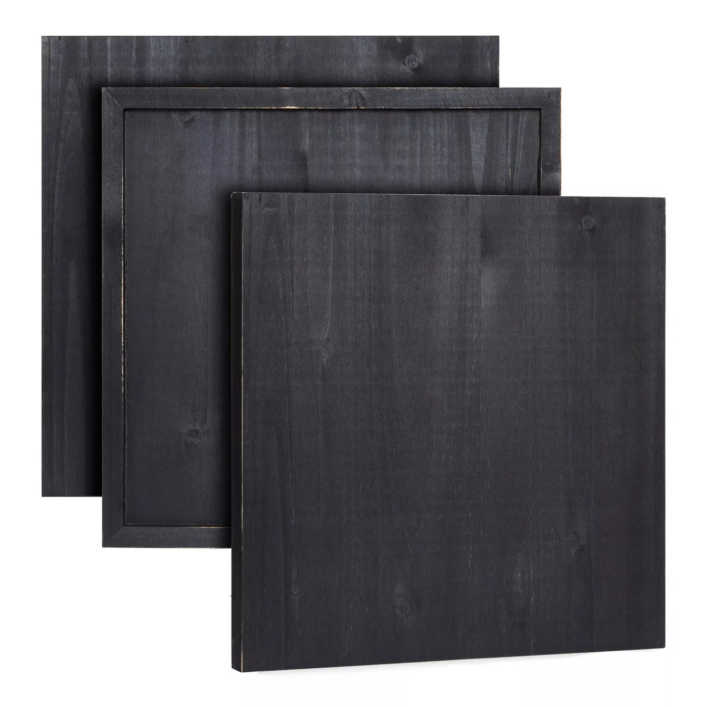 3-Pack Black Washed Wooden Plaques, 12x12 Inch