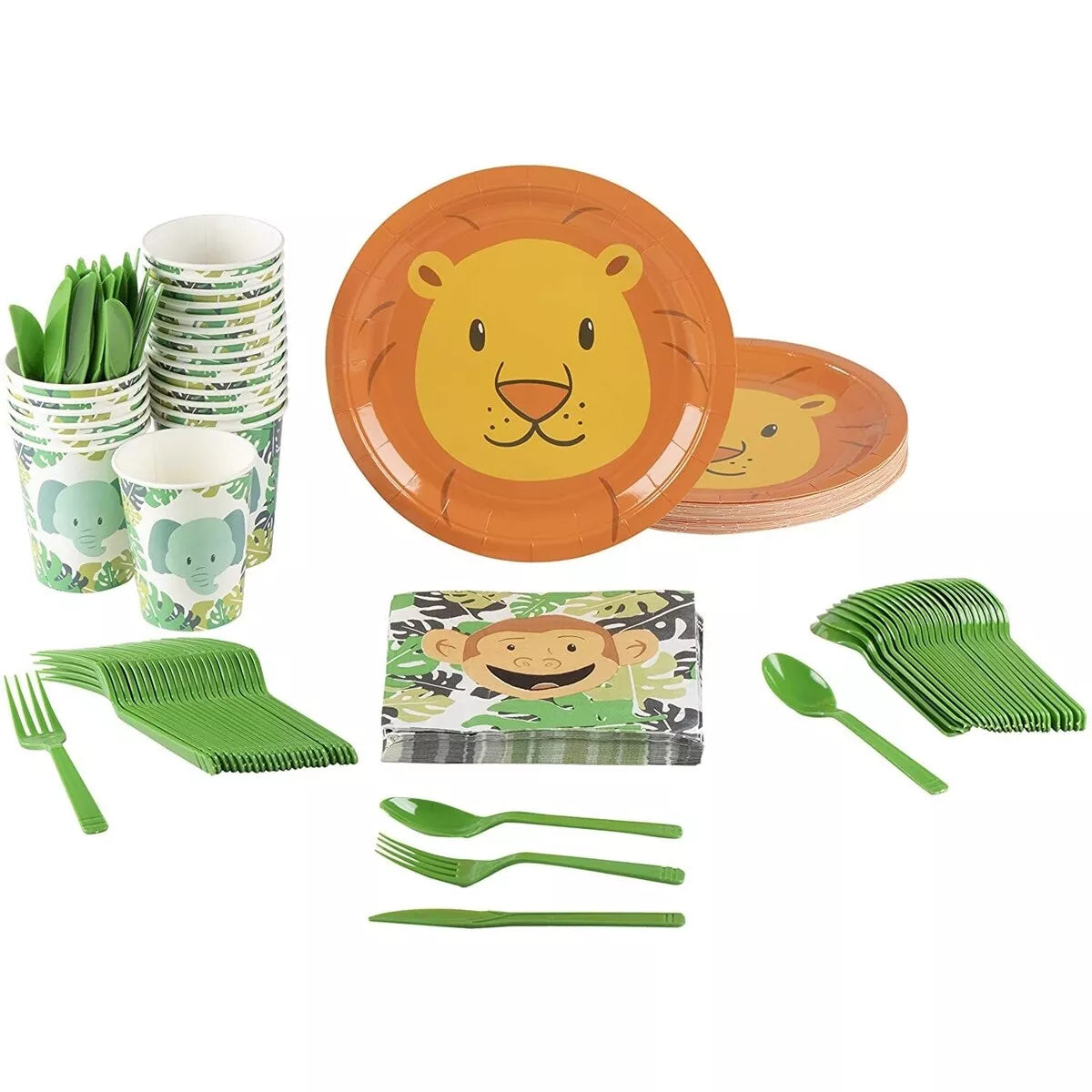 24 Set Animal Party Supplies for Kids Themed Birthday Baby Showers, Zoo Animal