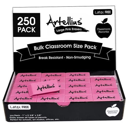 250 Pack Large Pink Erasers - Latex & Smudge Free