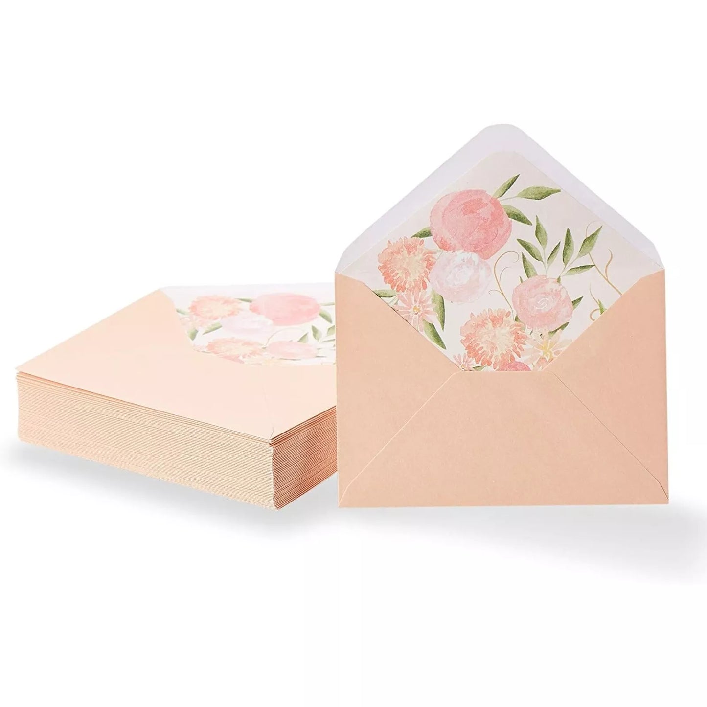 50-Pack Pink Invitation Envelopes with Watercolor Floral Lining