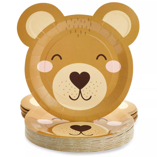 48-Pack Teddy Bear Paper Plates for Baby Shower Decorations, 11x11 in