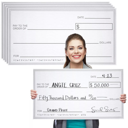 5-Pack Giant Checks - 30 x 16 Inches for Presentations, Awards, Prizes, Fundraisers