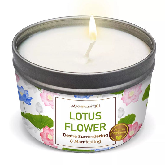 Tin Candle Lotus Flower, Desire Surrendering & Manifesting, 6 oz