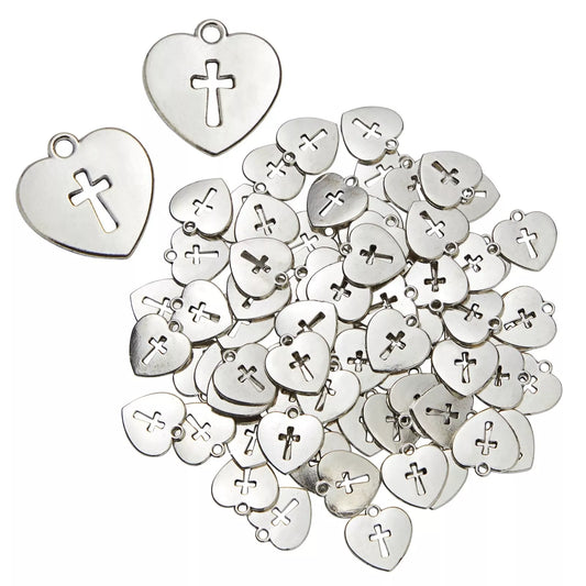 75-Pack Silver Heart-Shaped Religious Charms