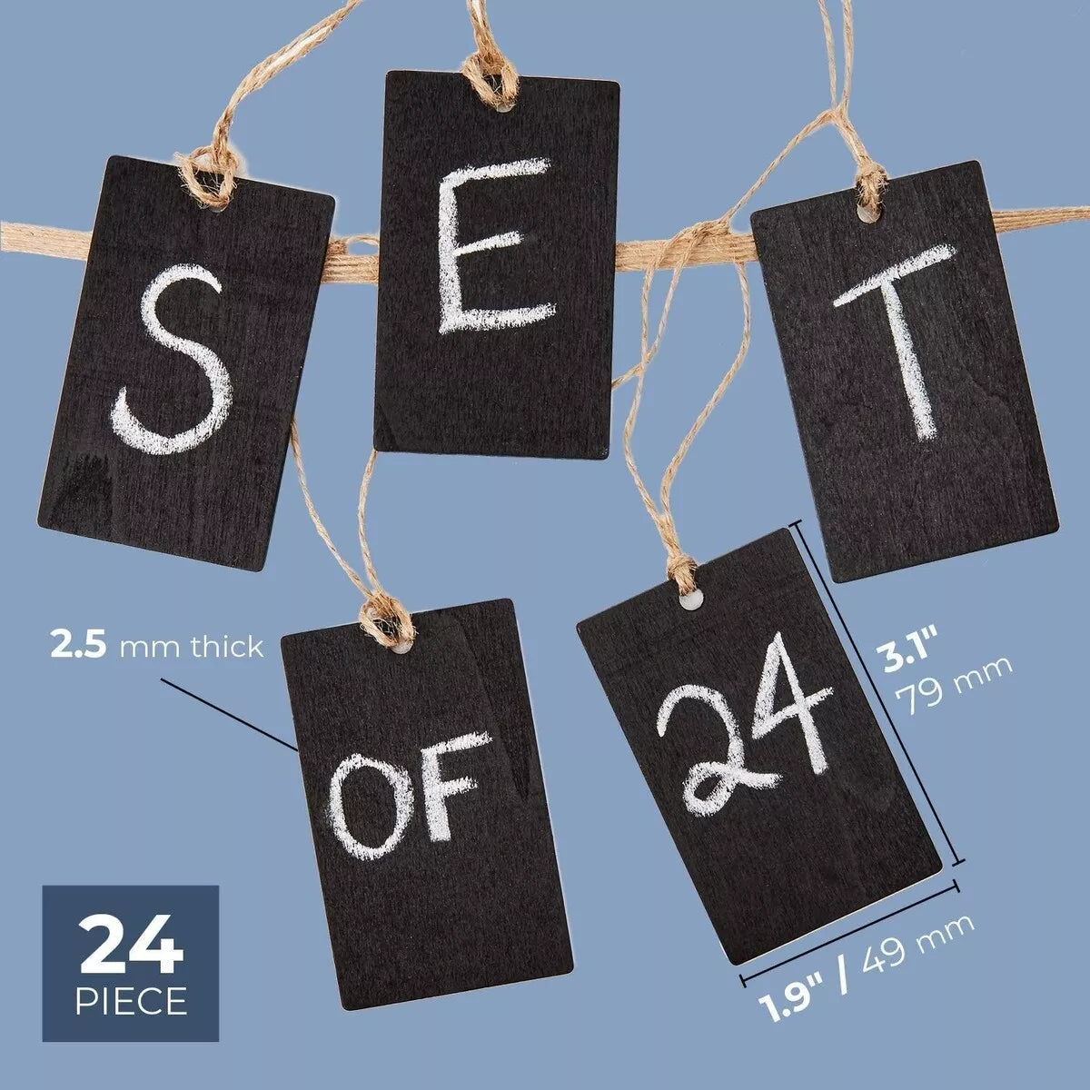 24 Piece Mini Wooden Die-Cut Chalkboard Signs with Jute Twine