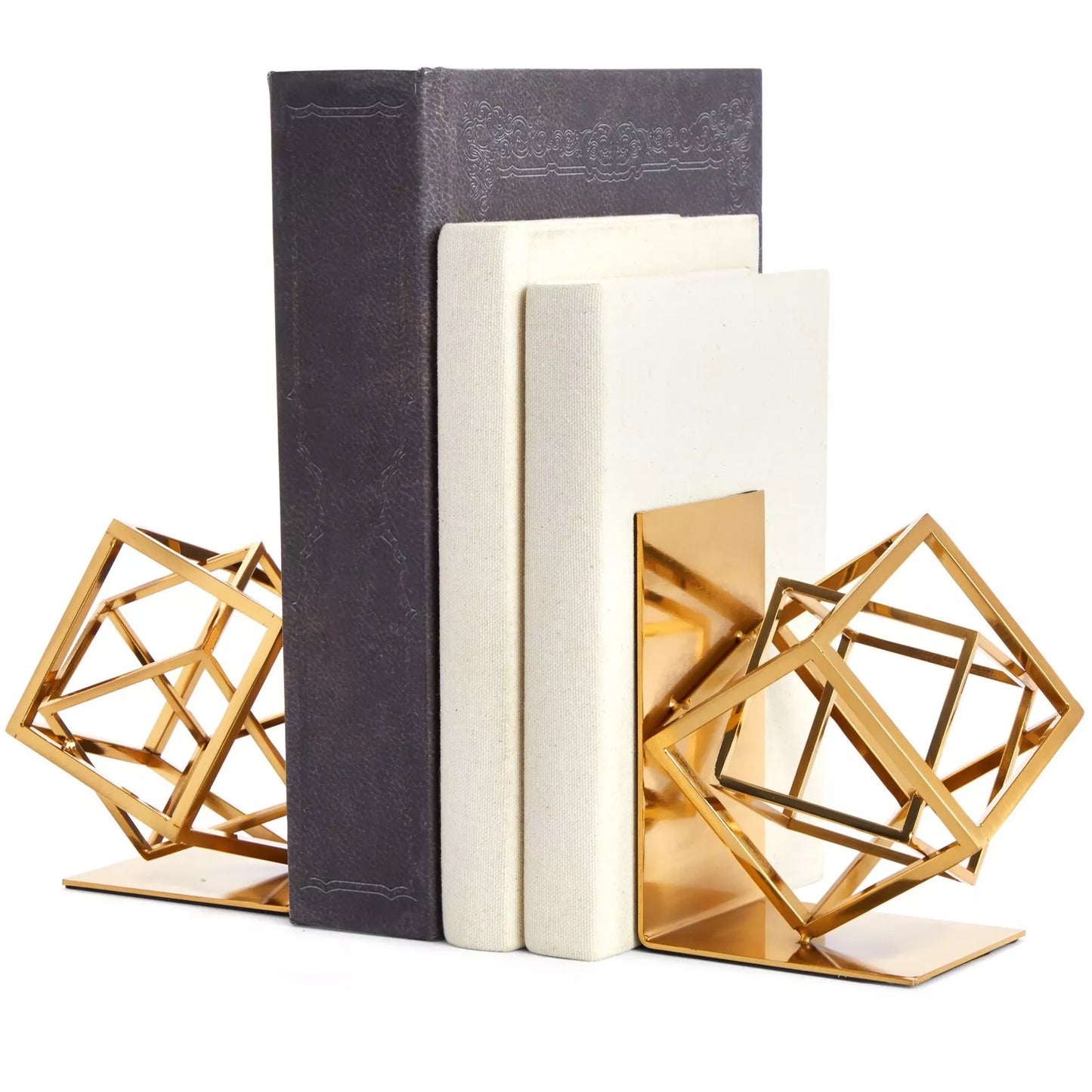 Decorative Gold Bookends Square Metal Geometric Design