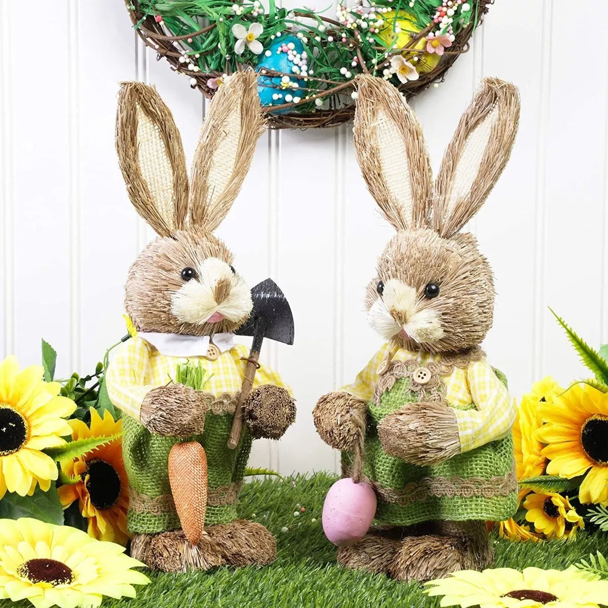 2-Pack Easter Standing Bunny Statues 12-Inch Rabbit Figurines