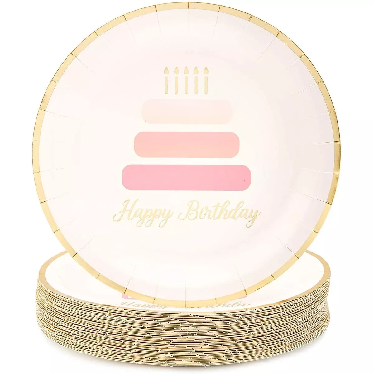 48-Pack Happy Birthday Cake Design Disposable Paper Plates 9" for Birthday Party