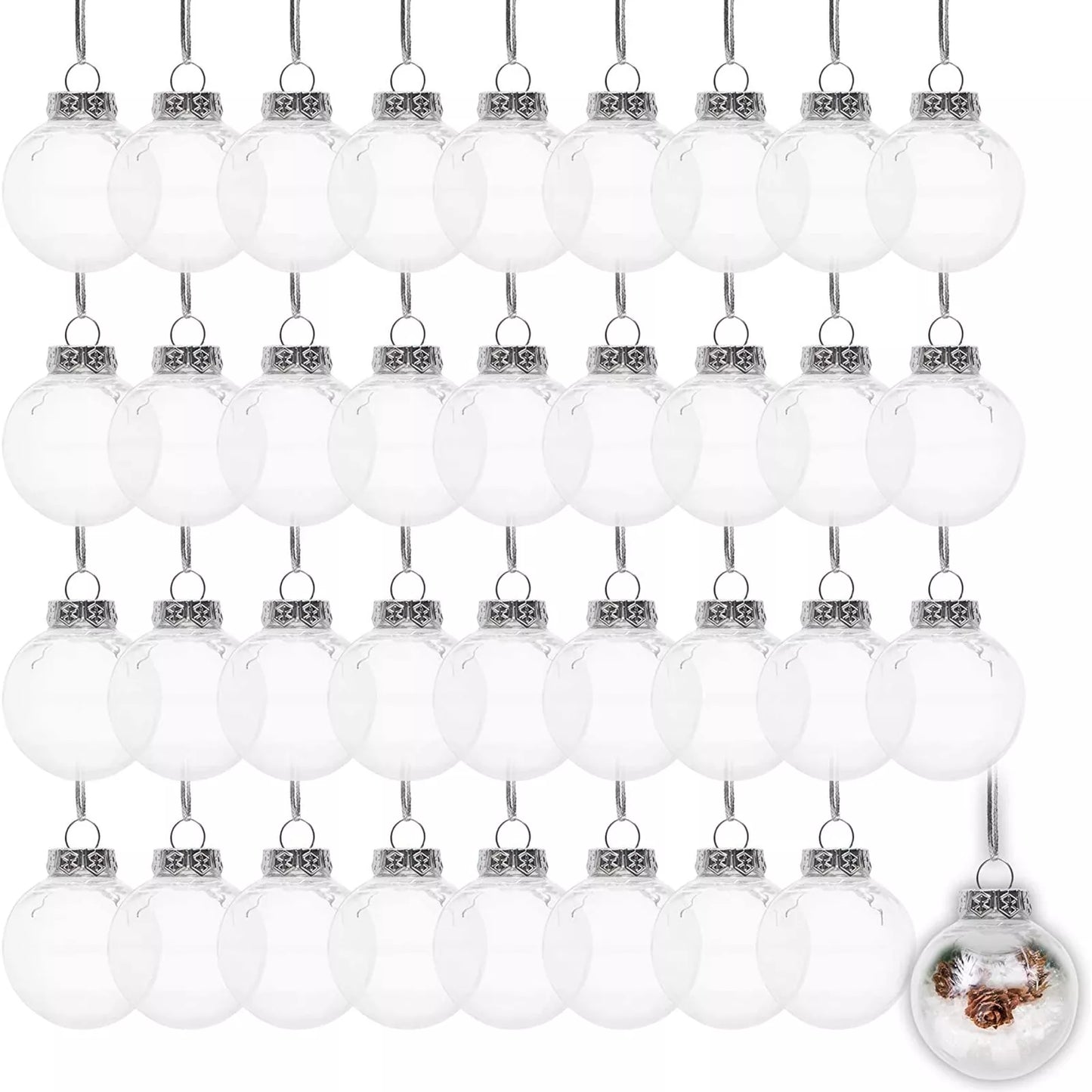 36-Pack Mini Clear Fillable Christmas Ornaments