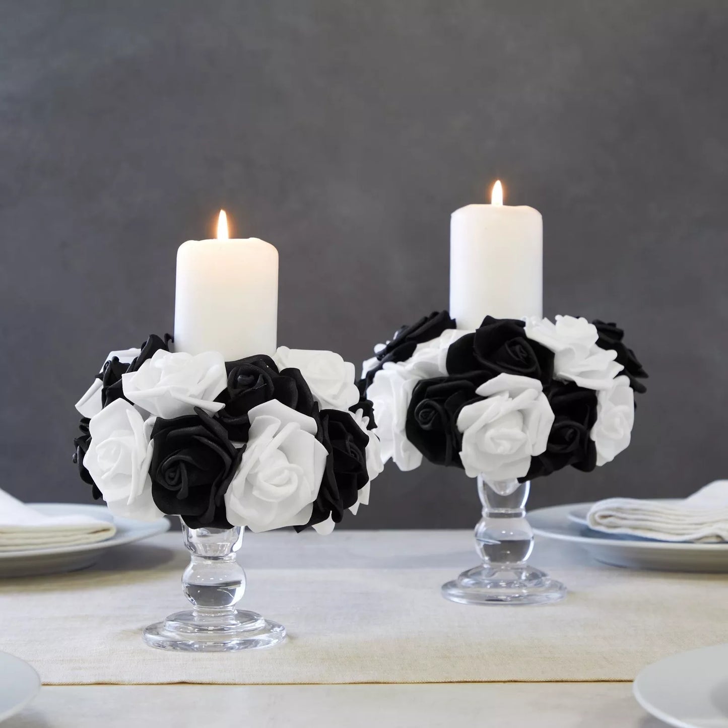 100-Pack Black & White Artificial Foam Roses