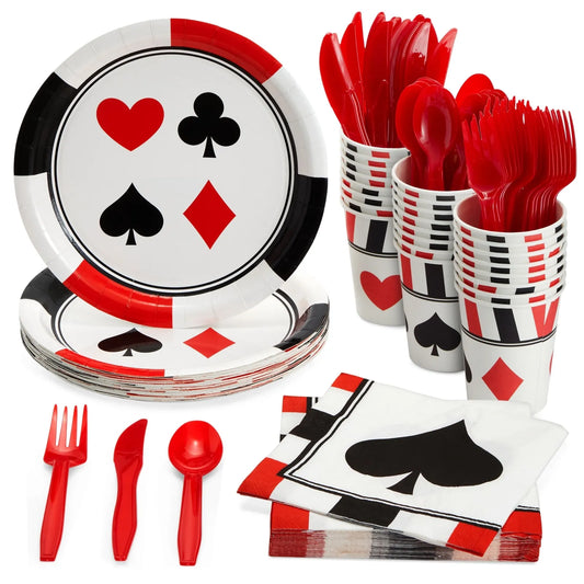 144 Piece Casino Theme Birthday Party Decorations, Dinnerware Set, Serves 24