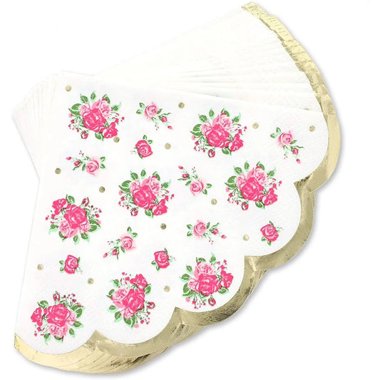 Juvale Vintage Floral Paper Party Napkins, Scalloped Edge, 3 Ply (50 Pack)