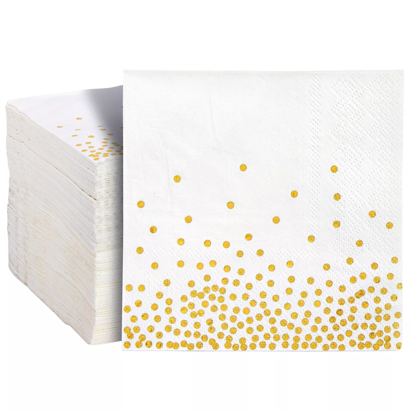 100 White and Gold Paper Cocktail Napkins - 5 in, Disposable Party Napkins