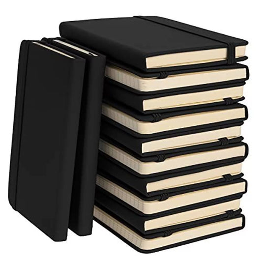 12 Pack A6 Pocket Size Mini Notebooks, 3.7" x 5.7", 124 Pages Each (Black)