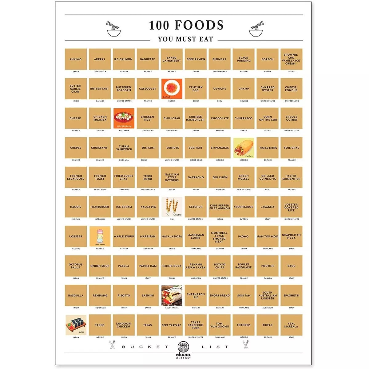 100 Foods to Eat Scratch-Off Poster