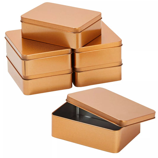 6-Pack Gold Metal Cookie Tins with Lids - 4.9 x 3.7 x 1.6 in