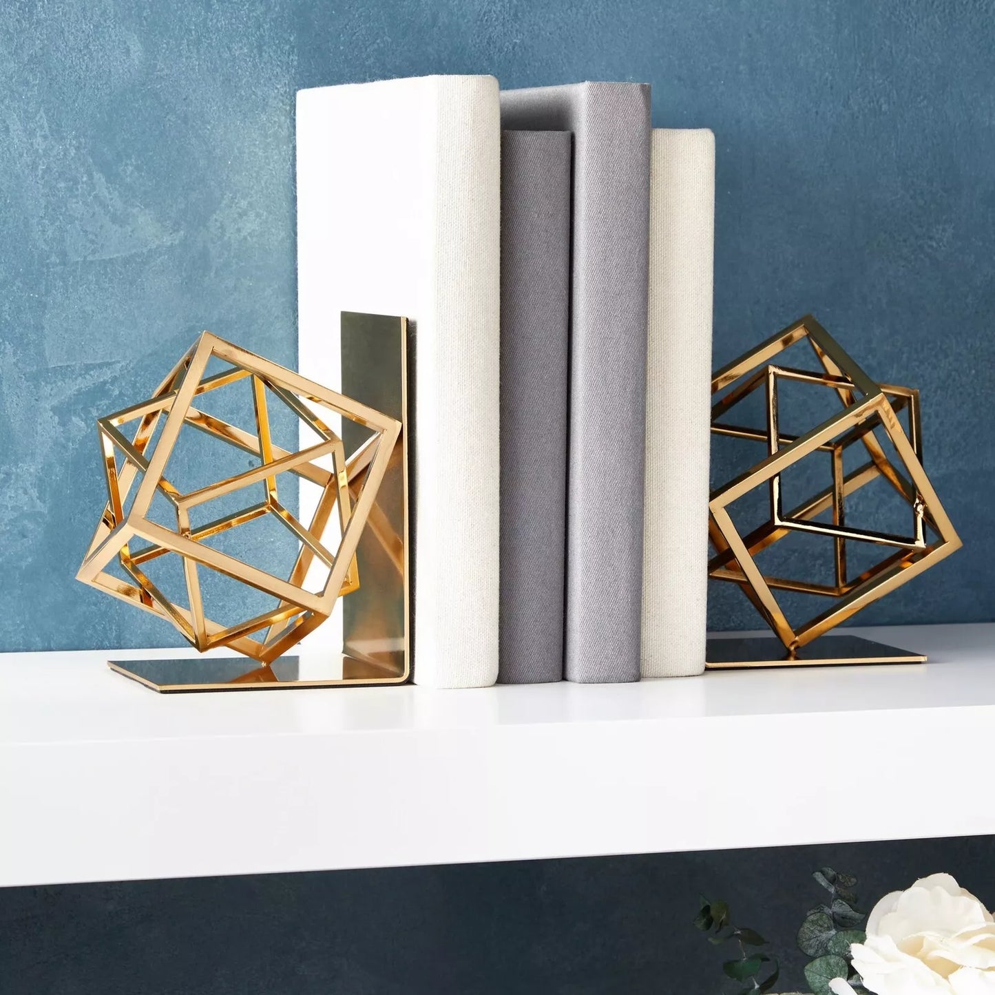 Decorative Gold Bookends Square Metal Geometric Design