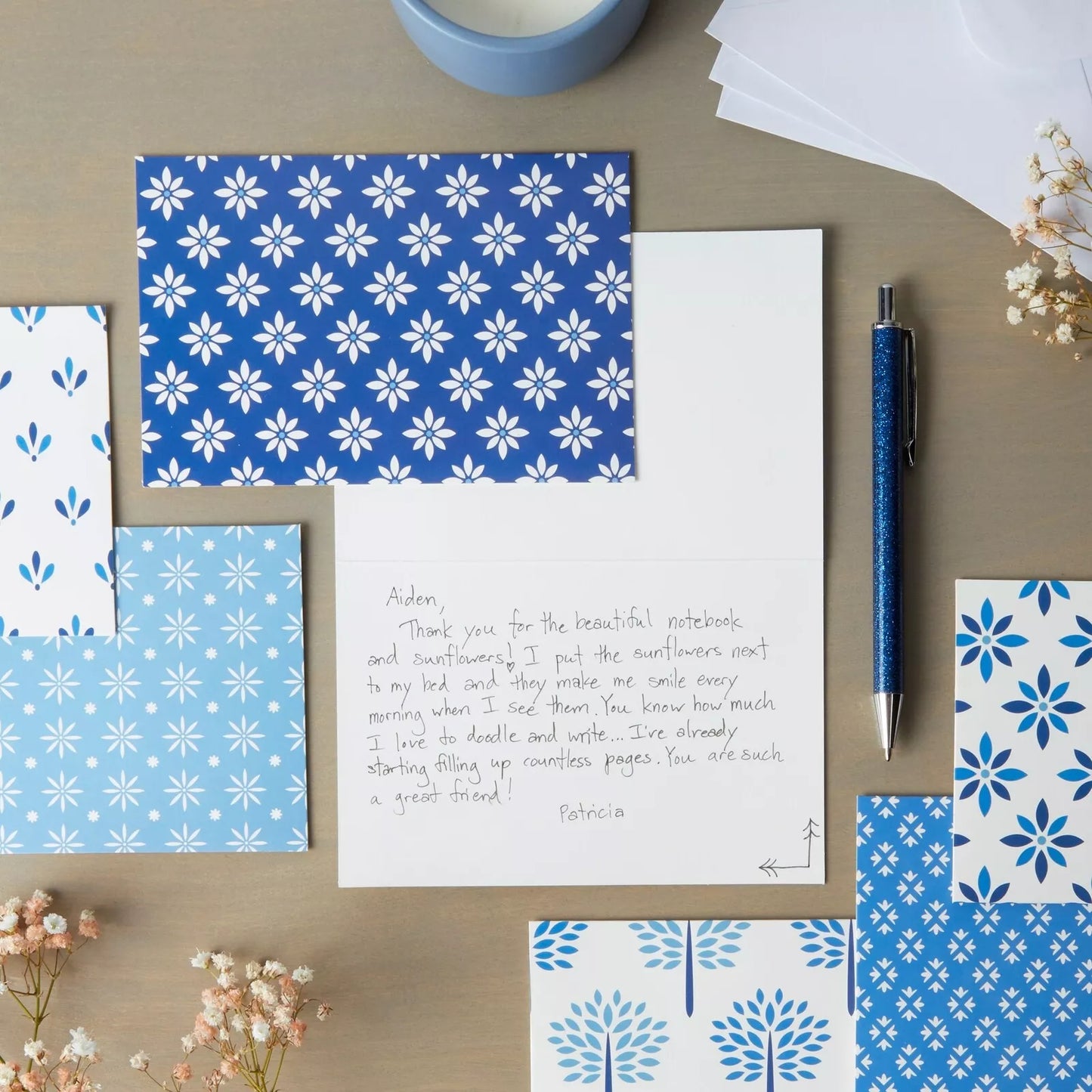 48-Pack Blue Notecards and Envelopes, 6 Designs