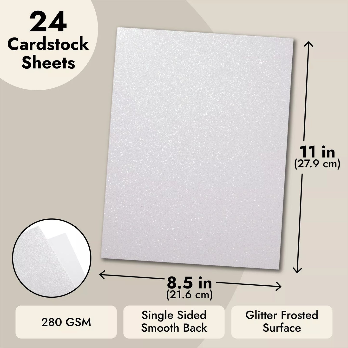 24 Sheets White Glitter Cardstock