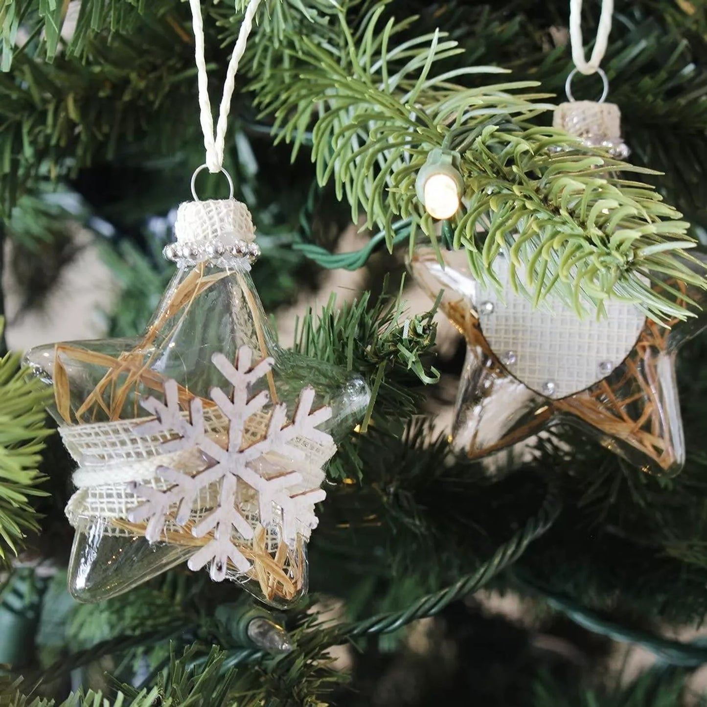 12-Pack Rustic Glass Star Ornaments for Christmas Tree