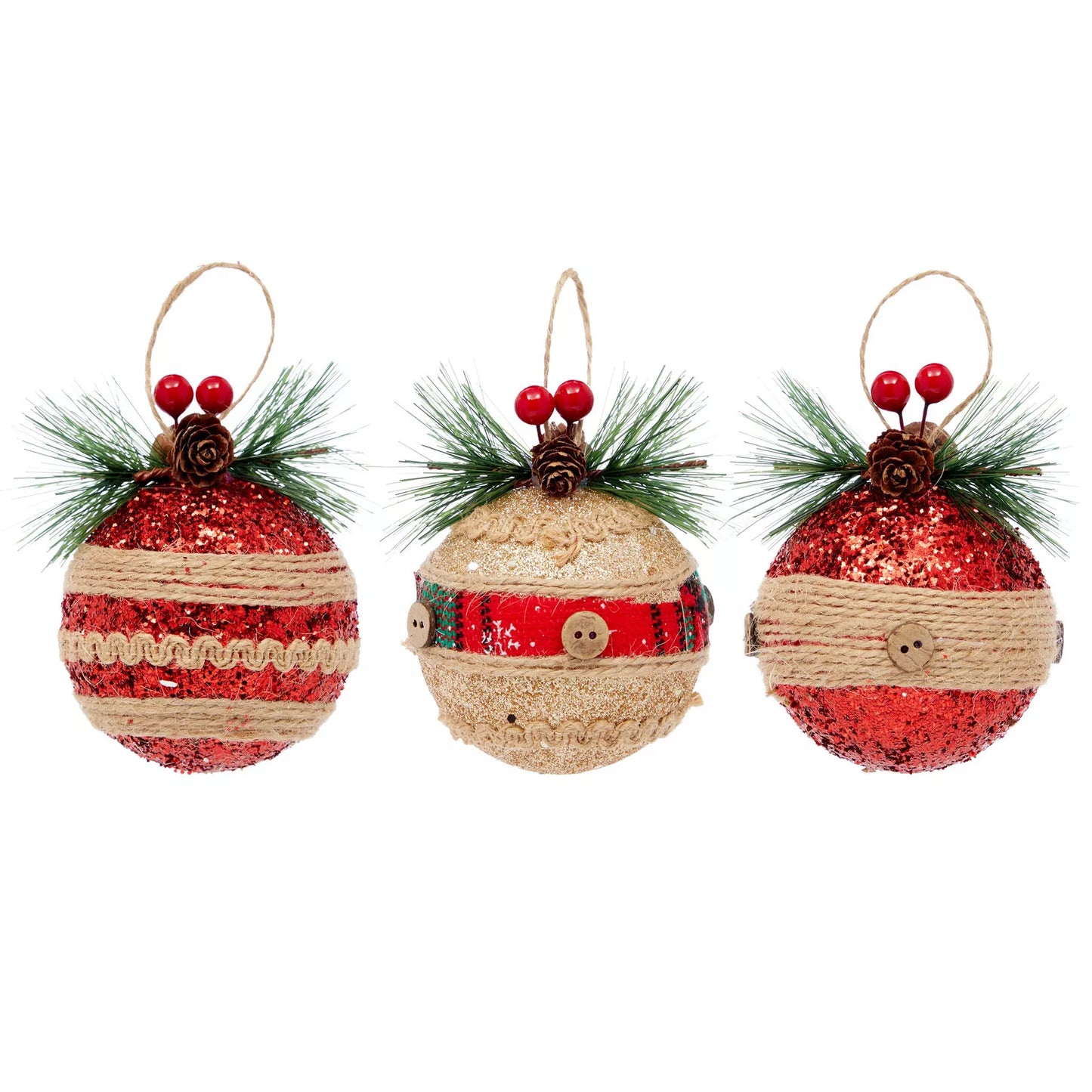 6-Pack Rustic Christmas Ornaments, Holiday Tree Decorations