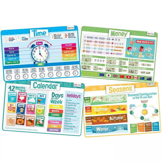 Educational Placemats for Kids: Time & Money (Set of 4)