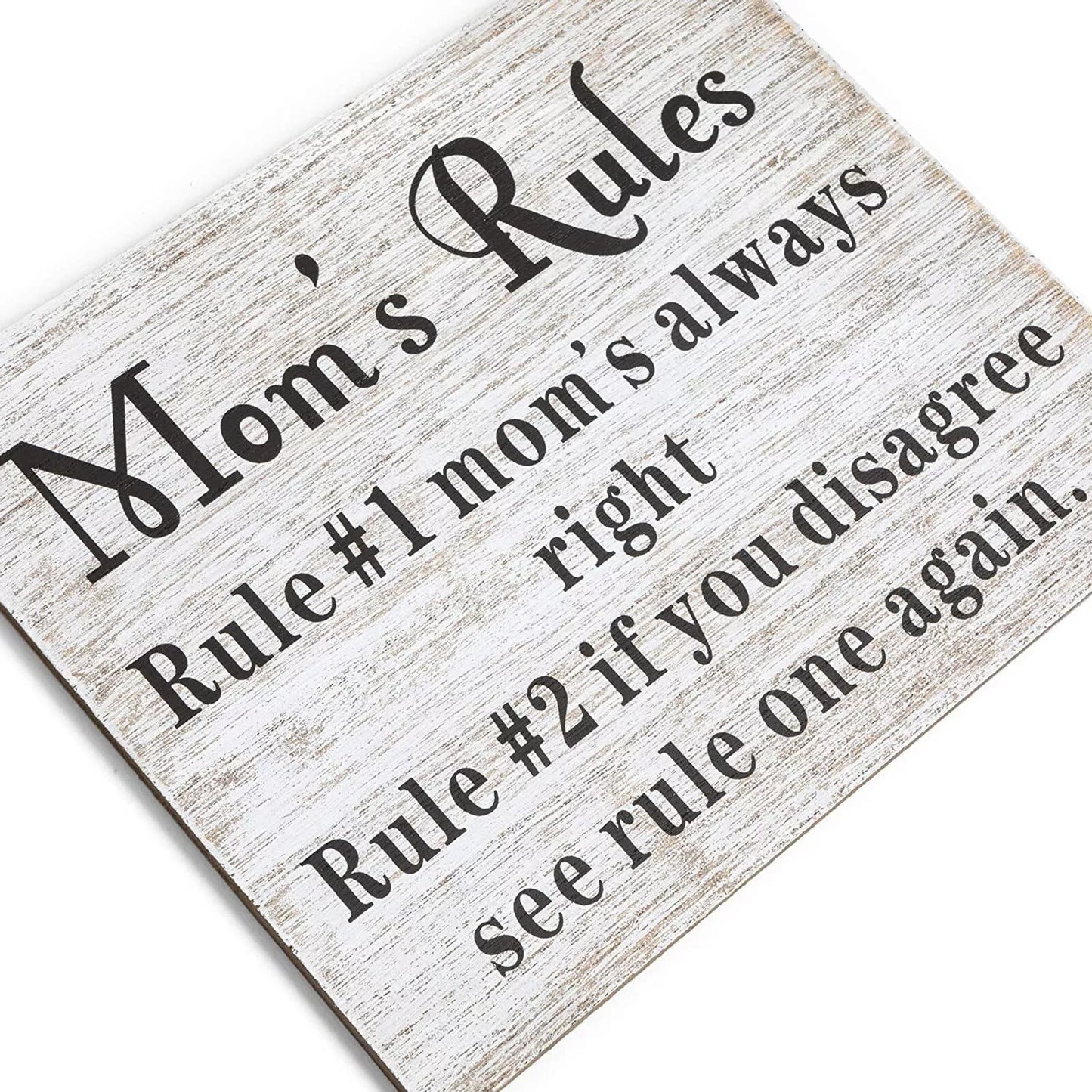 Hanging Mom's Rules Wood Wall Sign Coffee Color 9.5x1 x1-Inch