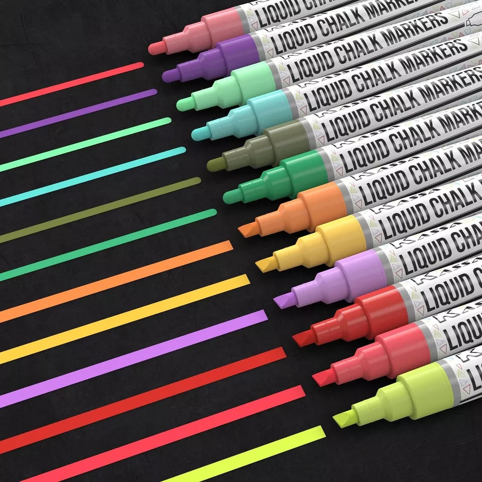 10-Pack 6mm Pastel Multicolor Chalk Markers - Includes 4 Bullet and Chisel Dual Tips