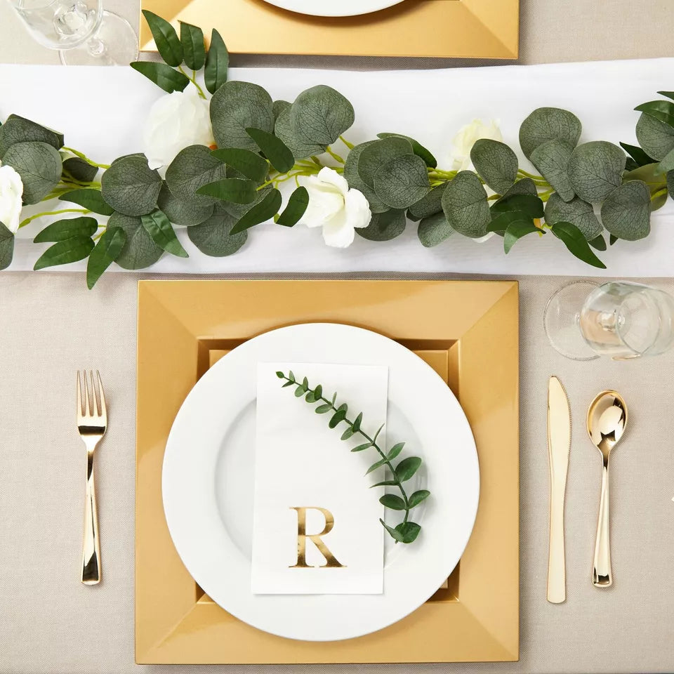 100 Pack Gold Foil Initial Letter R White Monogram Paper Napkins, 4 x 8 In