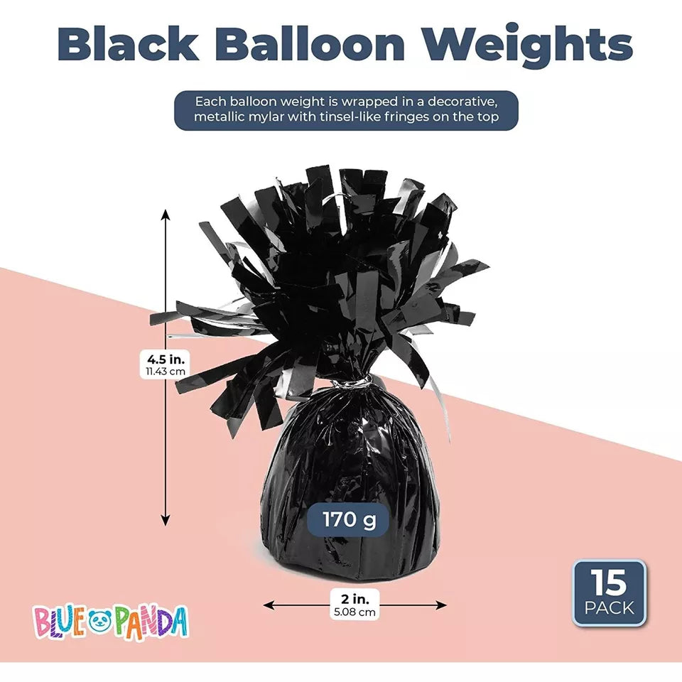 15 Pack Black Balloon Weights - 6 oz, 4.5 in