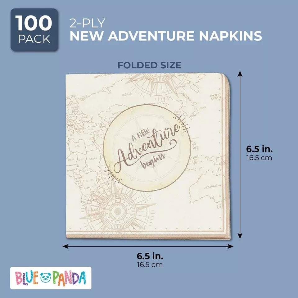 100Pcs A New Adventure Begins Paper Napkins 6.5" for Graduation Party Décor