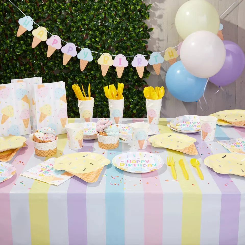 Ice Cream Birthday Party Supplies, Tableware, Banners, and Balloons (Serves 24)