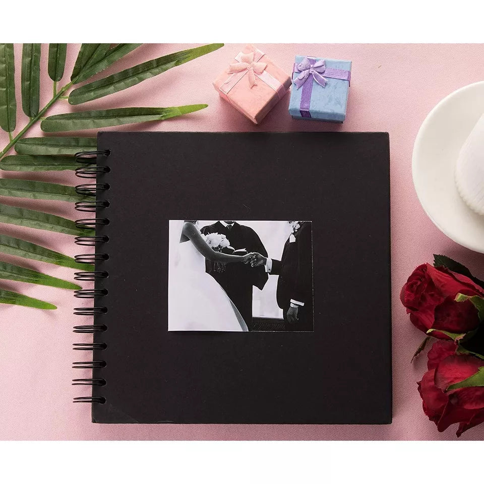 Black Hardcover Scrapbook Blank Wedding Guest Book Photo Album, 40 Sheets, 8x8"