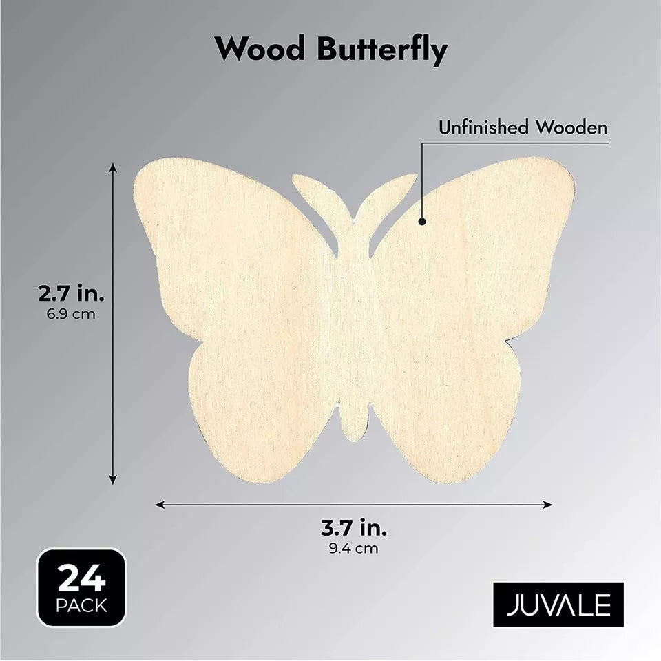 24-Pack Unfinished Wood Butterfly Cutouts - 3.7 Inches, for Crafts