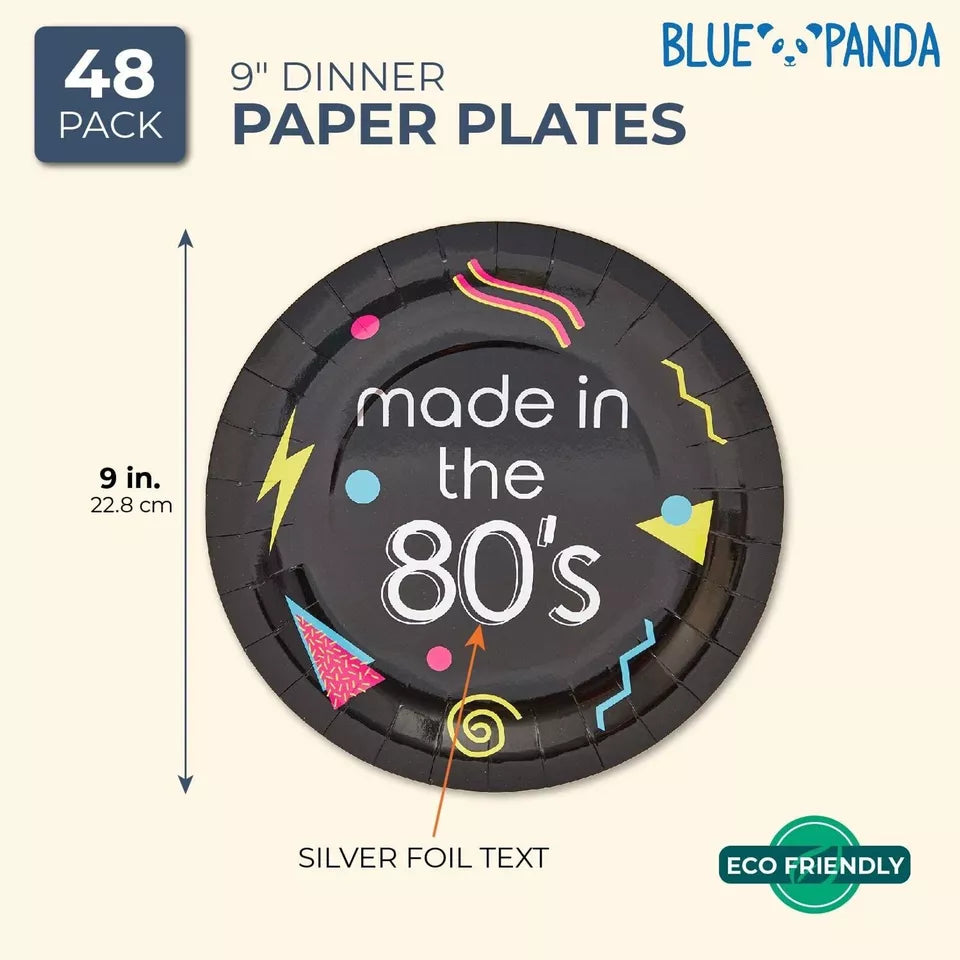 48Pcs Made in The 80s Party Disposable Paper Plates 9" for The 1980's Party