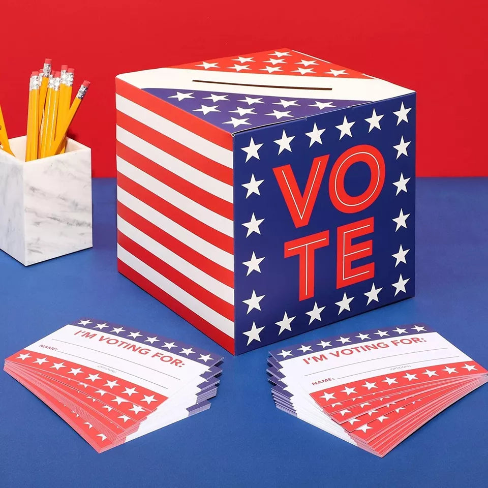 Patriotic Ballot Box & Voting Cards Set - 8" for Election Day, Contests, School Party