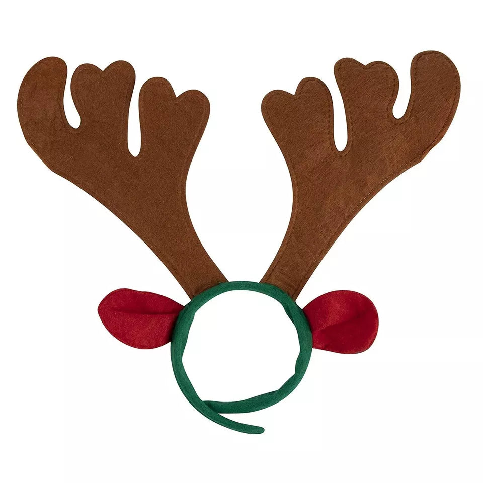 6 Reindeer Antlers Headbands with Red Noses - Kids Holiday Costume