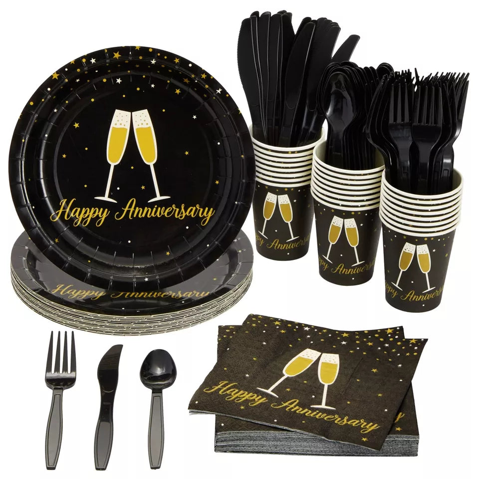 144-Piece Happy Anniversary Party Supplies - Cutlery Set, Serves 24 Guests