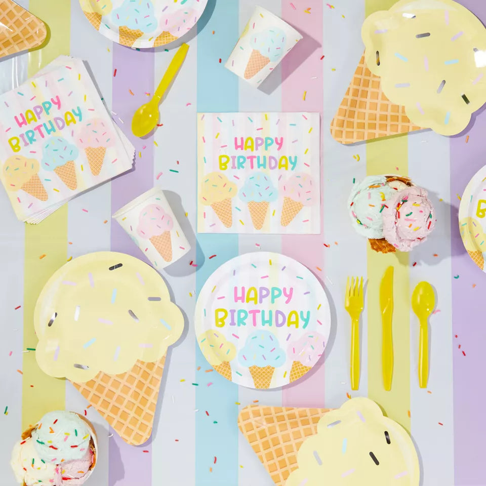 Ice Cream Birthday Party Supplies, Tableware, Banners, and Balloons (Serves 24)