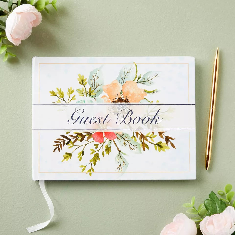 Floral Wedding Guest Book - 56 Sheets/112 Pages, 8x6 Inches