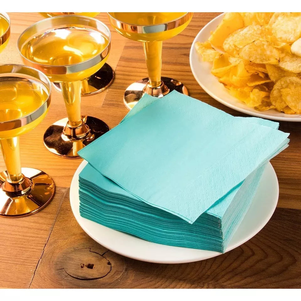 200-Pack Teal Green 2-Ply Disposable Paper Cocktail Napkins