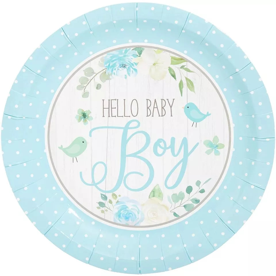 80Pcs Hello Baby Boy Disposable Paper Plates 7" for Baby Shower Cake Dessert