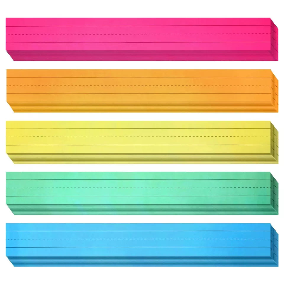 100-Pack Colored Lined Sentence Strips for Classroom, 5 Colors