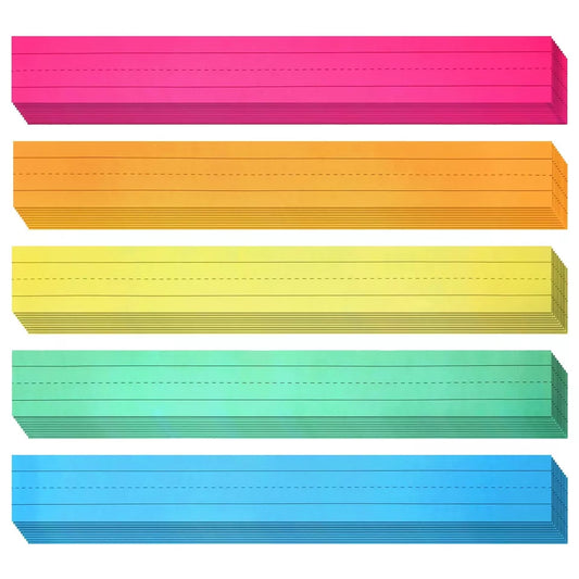 100-Pack Colored Lined Sentence Strips for Classroom, 5 Colors