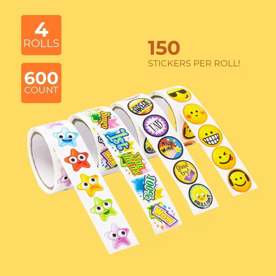 Reward Achievement Stickers Roll for Kids - 600 Pieces