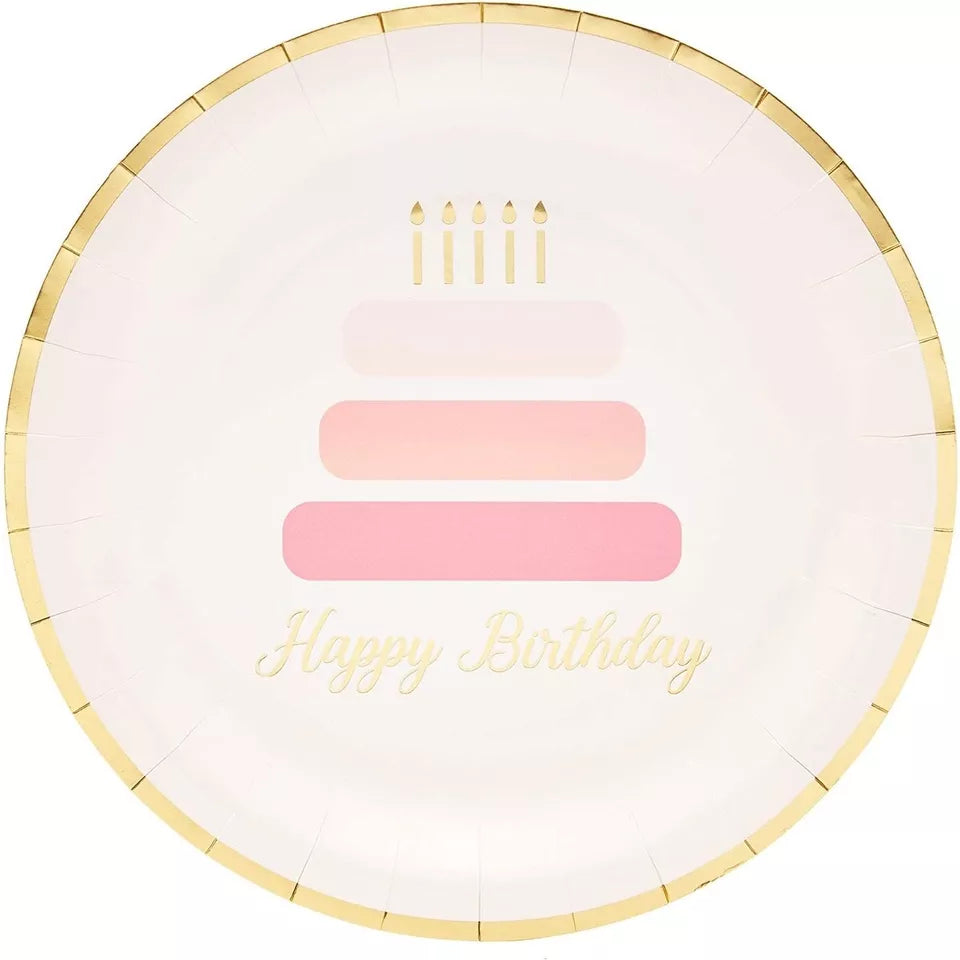 48-Pack Happy Birthday Cake Design Disposable Paper Plates 9" for Birthday Party