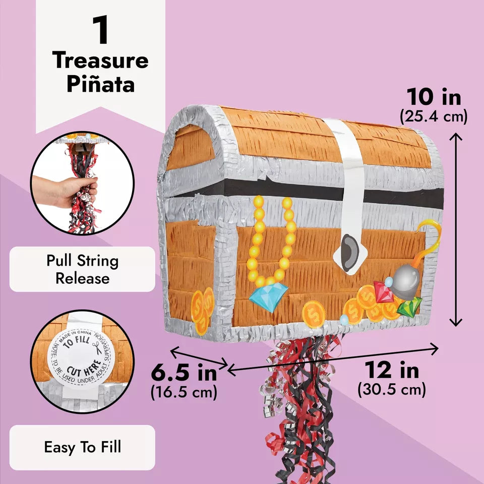 Treasure Chest Pinata, Pirate Birthday Party Supplies, Small, 12 x 10 x 6.5 In