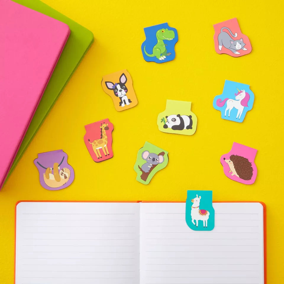 50-Pack Magnetic Bookmarks Clips for Kids - 10 Animal Designs, 1.7x1.7 Inches, Bulk